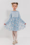 ZHUZHANNA - Rochita eleganta din bumbac cu tulle brodat si fluturasi, bleu